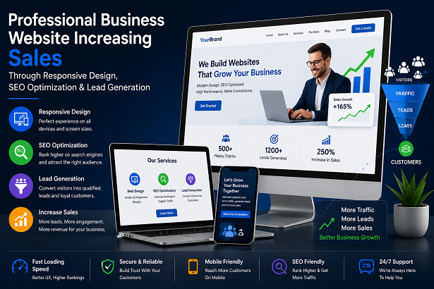 Professional business website increasing sales through responsive design SEO optimization and lead generation