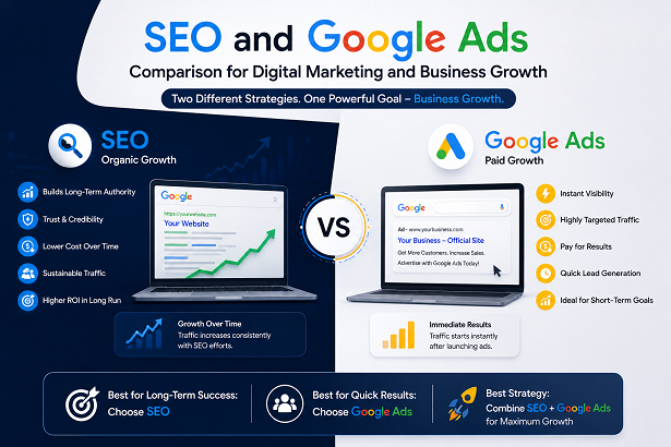 SEO and Google Ads comparison for digital marketing and business growth