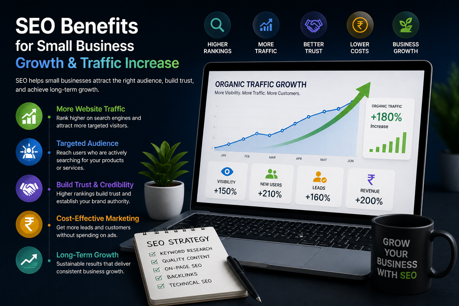 SEO benefits for small business growth and traffic increase